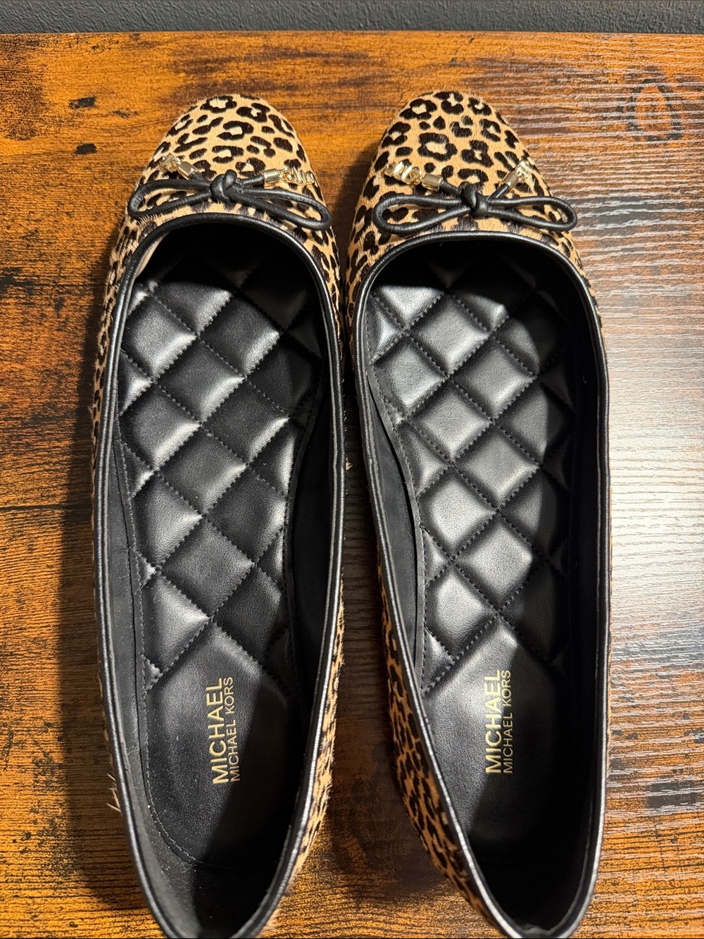 MICHAEL Michael Kors Leopard Print Ballet Flats with Black Quilted Insole